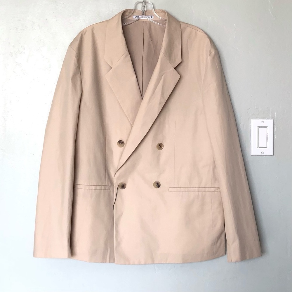 Zara Men's Light Camel Cotton Double Breasted Poplin Suit Blazer 36R